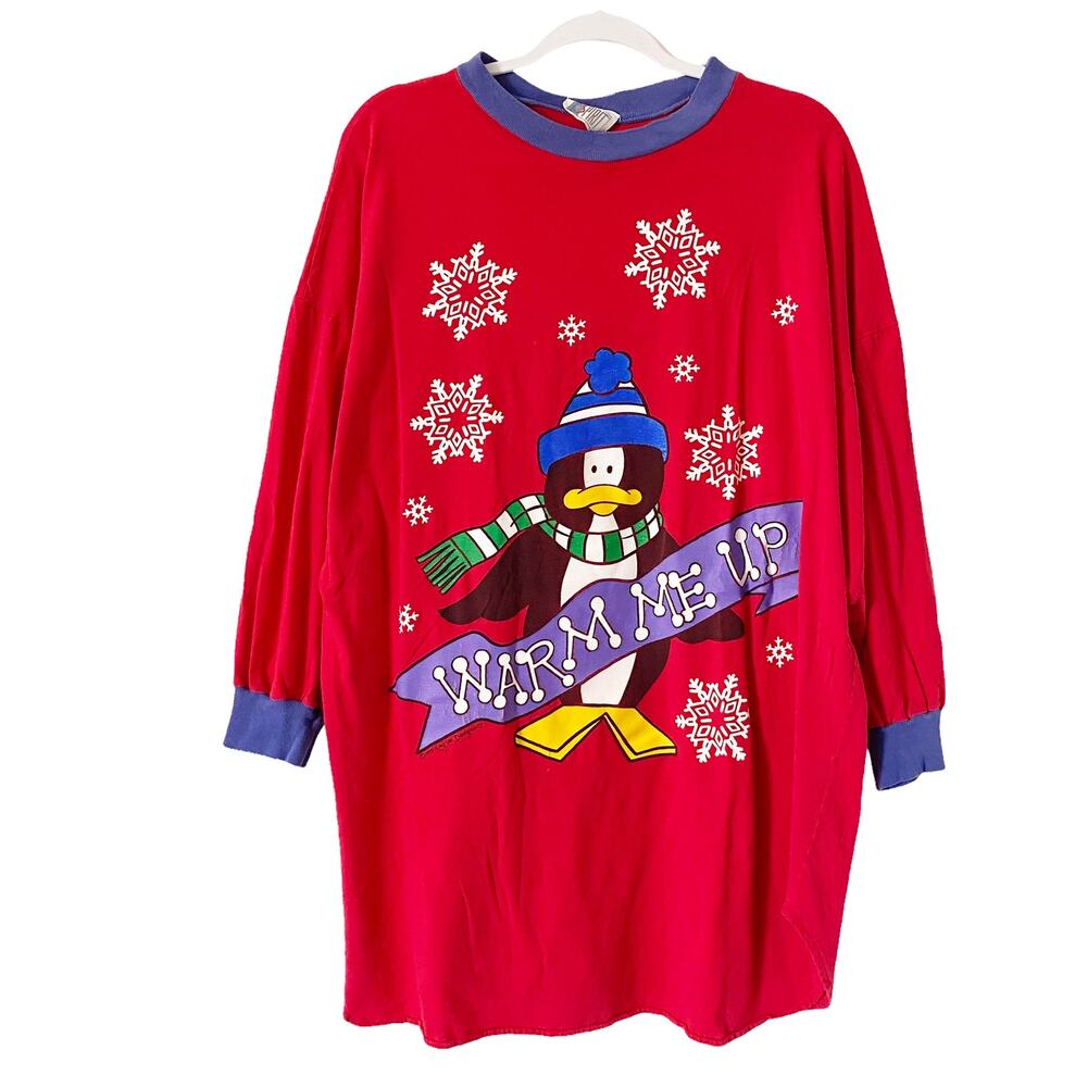 Vintage Bold Spirit Womens OS Penguin Winter Sleep Shirt